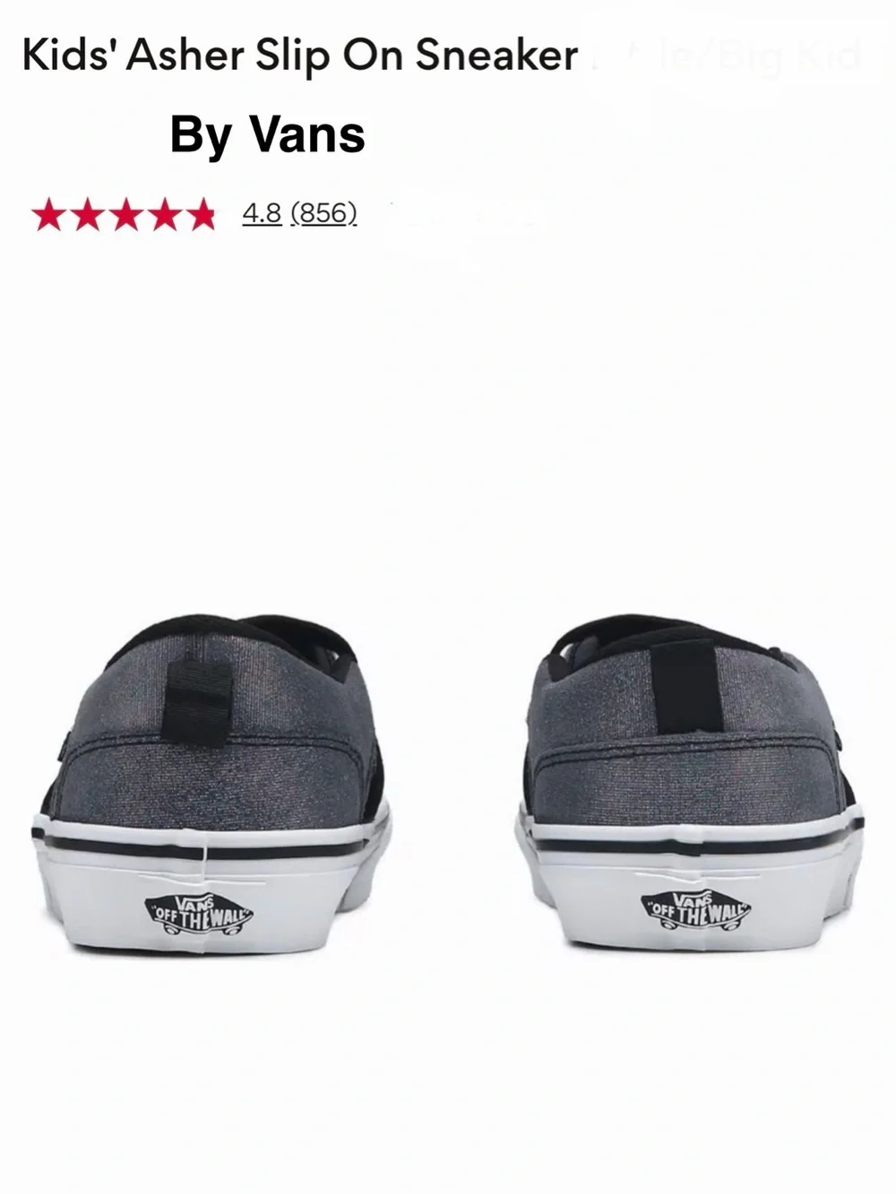 *new* Vans Kids' Asher Slip On Black Shimmer Sneaker
